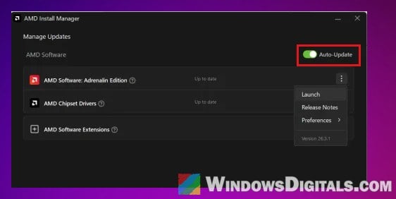 Turn off Auto-Update in AMD Install Manager