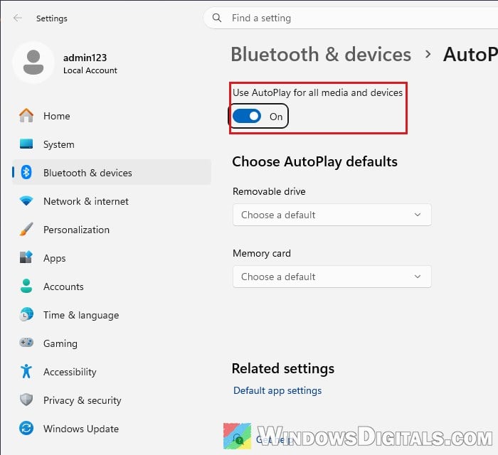 Turn off AutoPlay Windows 11