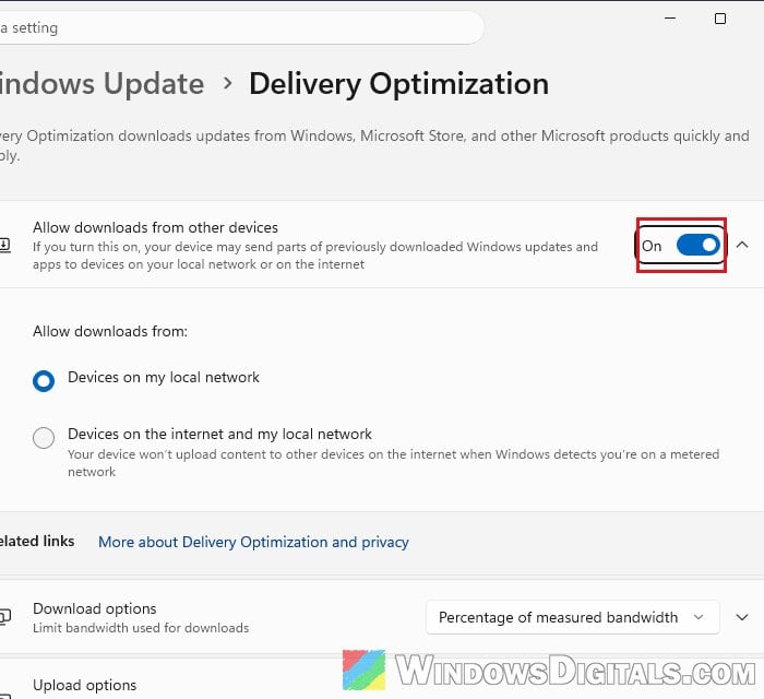 Turn off Delivery Optimization Allow downloads from other devices Windows 11