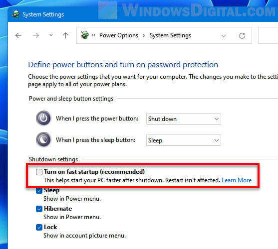 Turn off Fast Startup in Windows 11