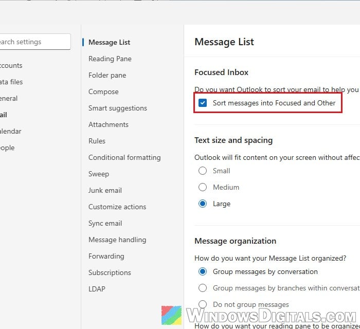 Turn off Focused Inbox in new Outlook
