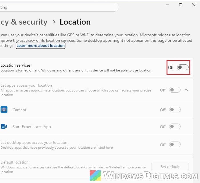 Turn off Location services Windows 11