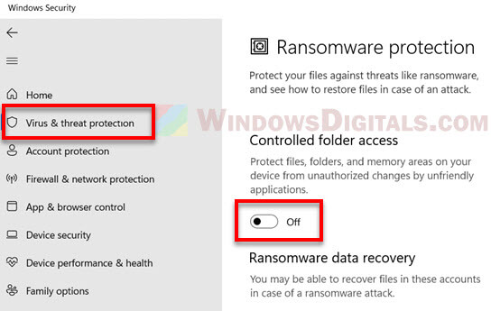 Turn off Microsoft Defender Controlled folder access