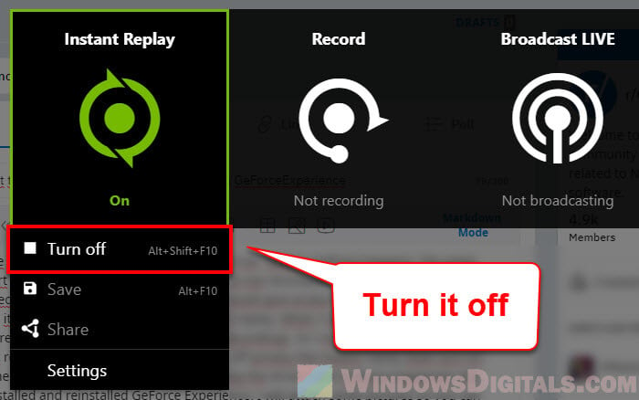 Turn off Nvidia Instant Replay