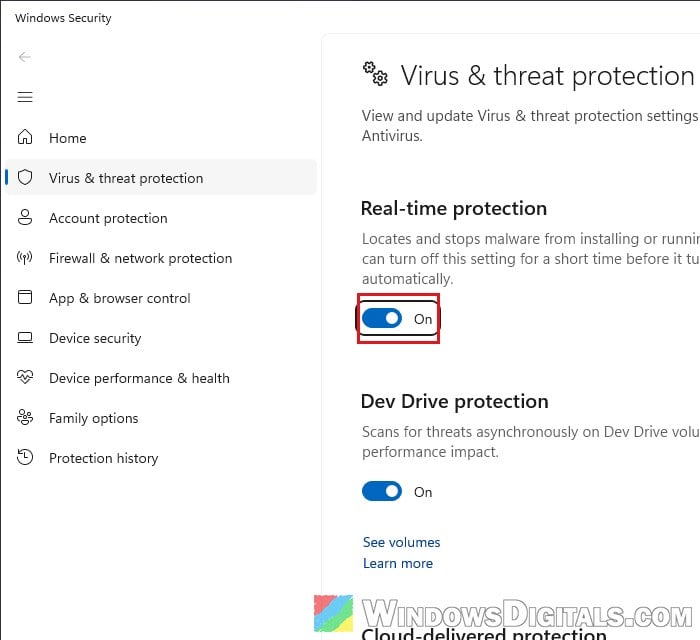 Turn off Real-time protection Windows Security Windows 11