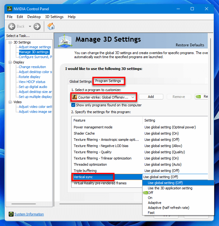 Turn off VSync in NVIDIA Control Panel