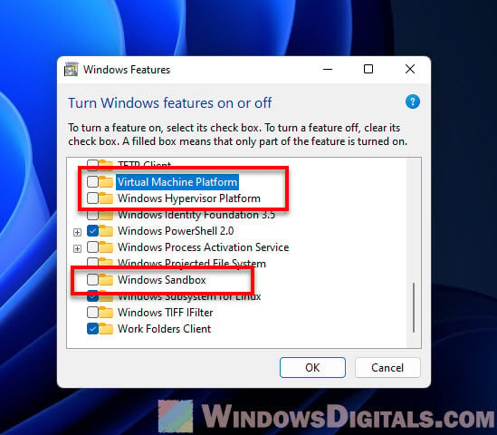 Turn off Virtual Machines in Windows 11