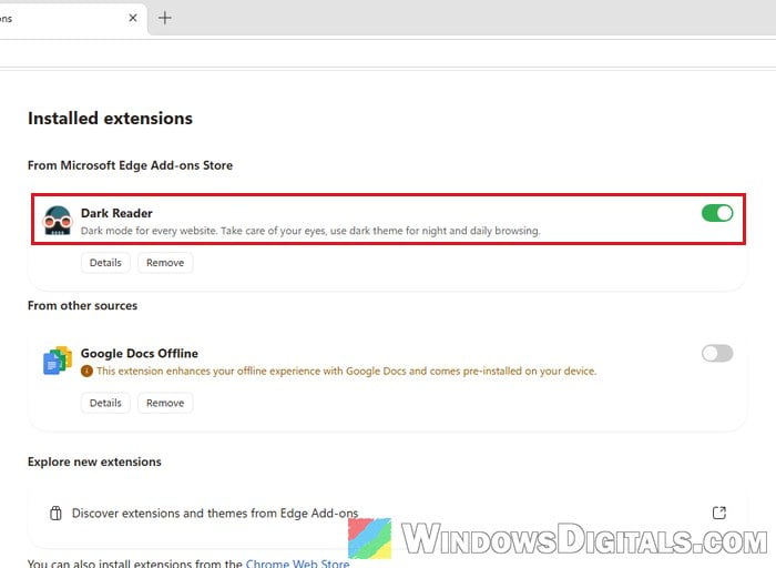 Turn off extensions in Microsoft Edge