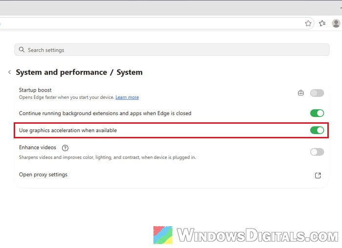 Turn off graphics acceleration in Microsoft Edge Windows 11