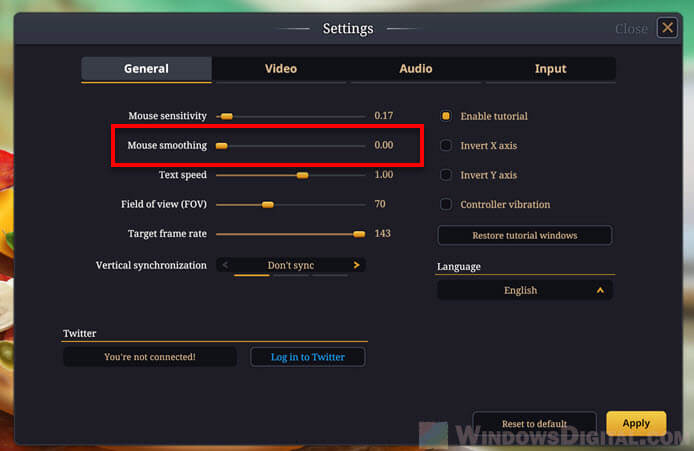 Turn off in-game mouse acceleration settings