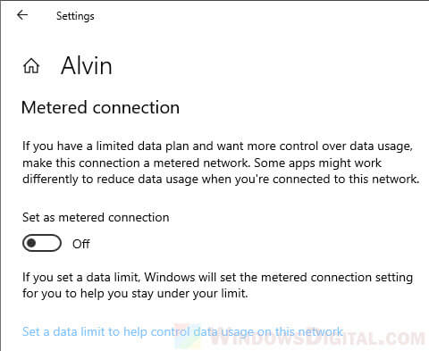 Turn off metered connection Windows 10