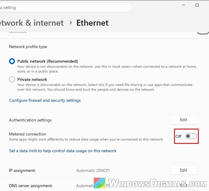 Turn off metered connection Windows 11 Network and internet