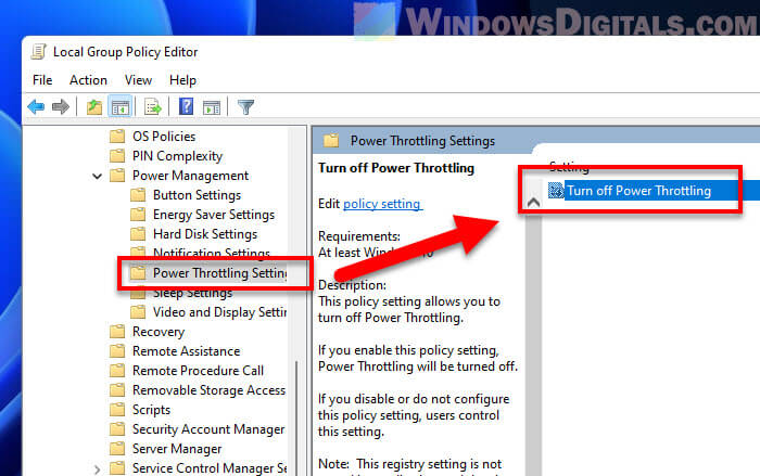 Turn off power throttling local group policy editor