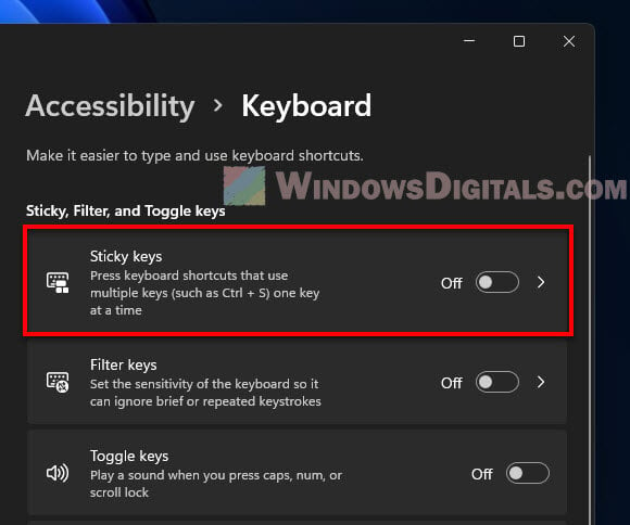 Turn off sticky keys