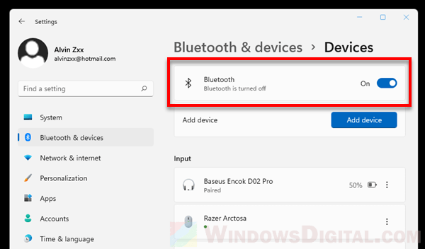 Turn on Bluetooth Windows 11