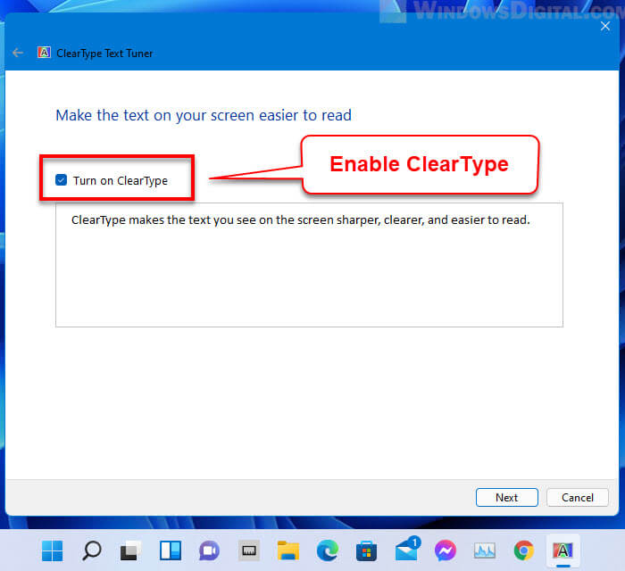 Turn on ClearType Windows 11