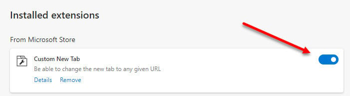 Turn on Custom New Tab extension add-on in Edge