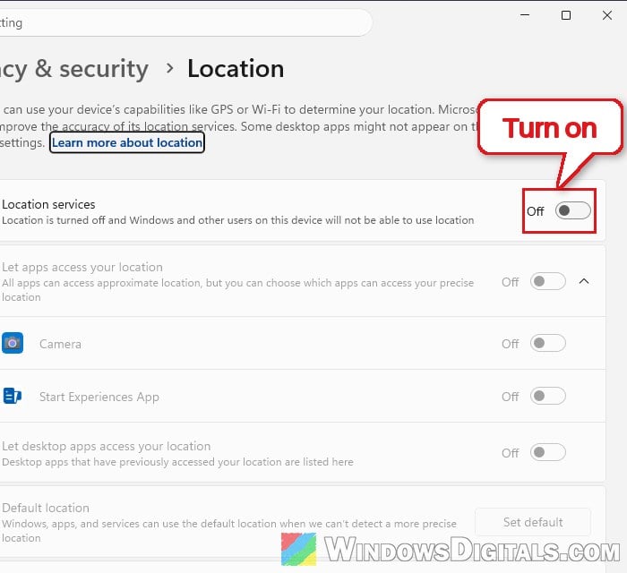 Turn on Location services Windows 11