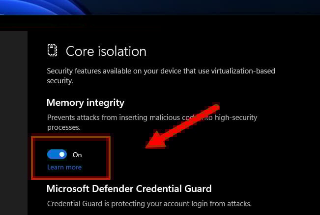 Turn on Memory Integrity BrUsbSib.sys
