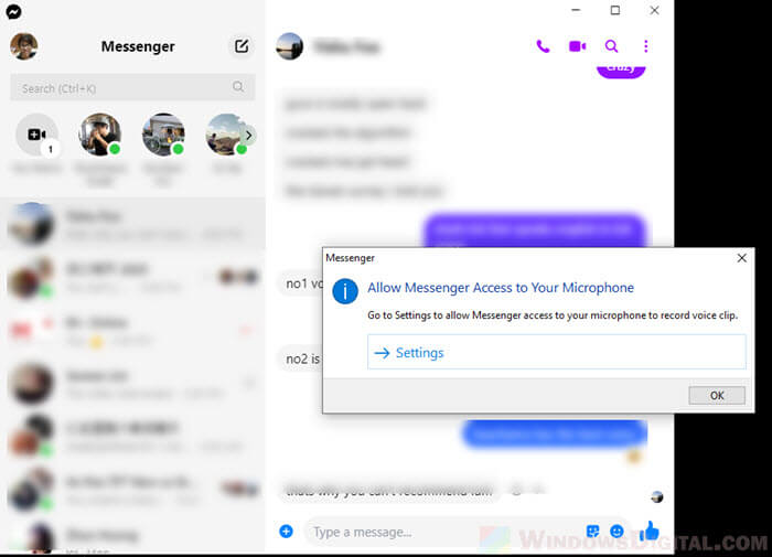 Turn on Microphone Facebook Messenger Windows 10/11