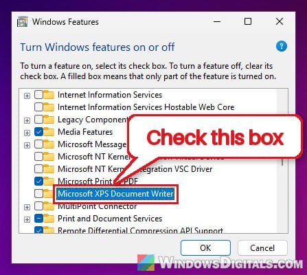 Turn on Microsoft XPS Document Writer Windows 11