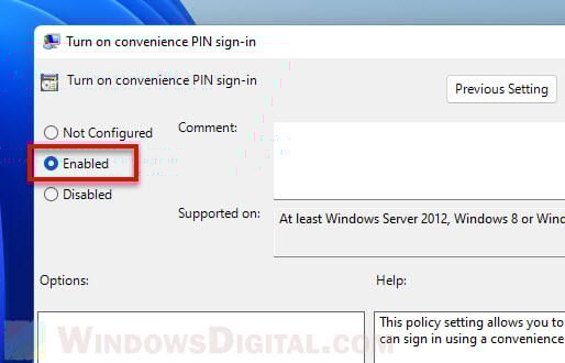 Turn on convenience PIN sign-in