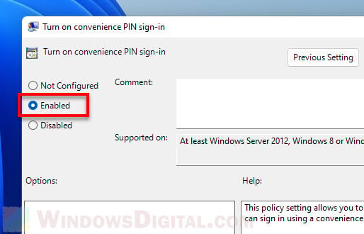 Turn on convenience PIN sign-in