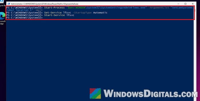 Turn on location with SystemSettingsAdminFlows PowerShell Windows 11