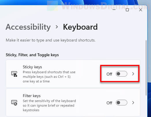 Turn on or off Sticky keys Windows 11