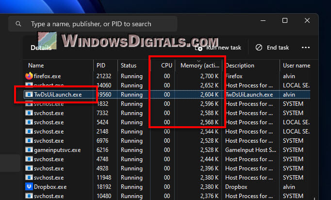 TwDsUiLaunch.exe high CPU memory usage