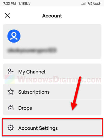 Twitch app Account Settings