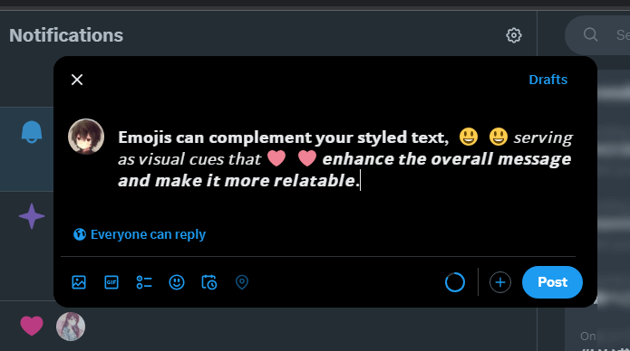 Twitter X bold and italic text with emoji