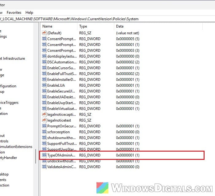 TypeOfAdminApprovalMode in Registry Editor Windows 11
