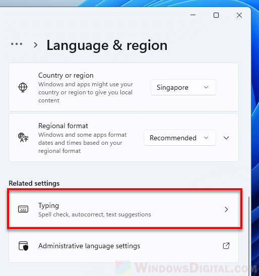 Typing Settings Windows 11