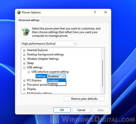 USB selective suspend setting Windows 11