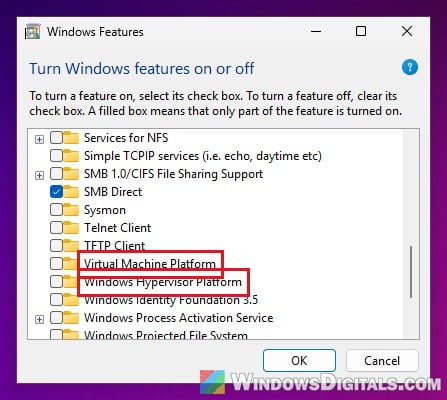 Uncheck Virtual Machine Platform and Windows Hypervisor Platform in Windows Features