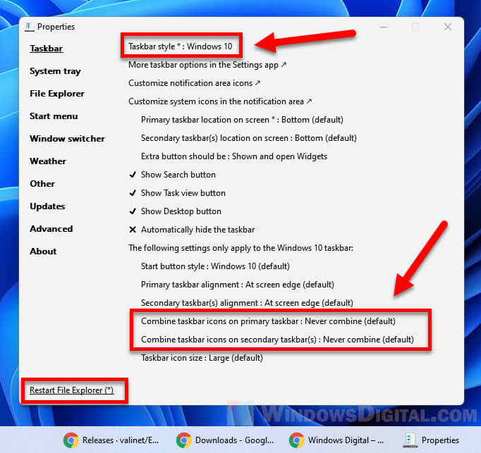 Ungroup taskbar icons Windows 11