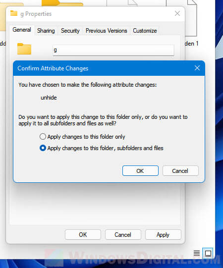 Unhide file or folder Windows 11