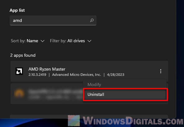 Uninstall AMD Ryzen Master Windows 11