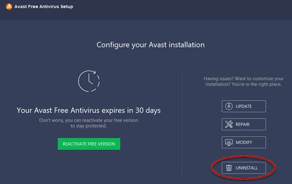 Uninstall Avast or AVG