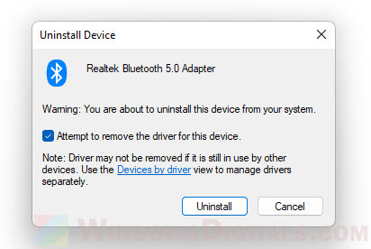 Uninstall Bluetooth adapter driver