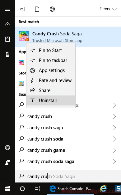 Uninstall Candy Crush Soda Saga Windows 10