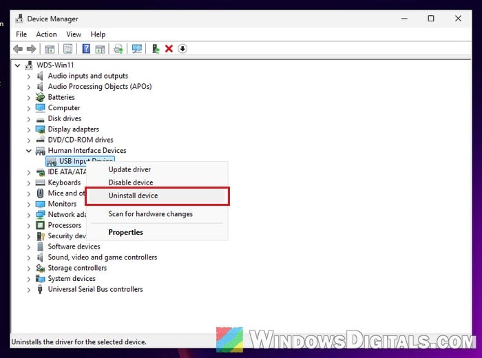 Uninstall I2C HID Device in Device Manager Windows 11