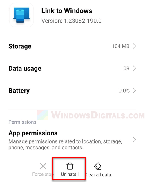 Uninstall Link to Windows from Android phone