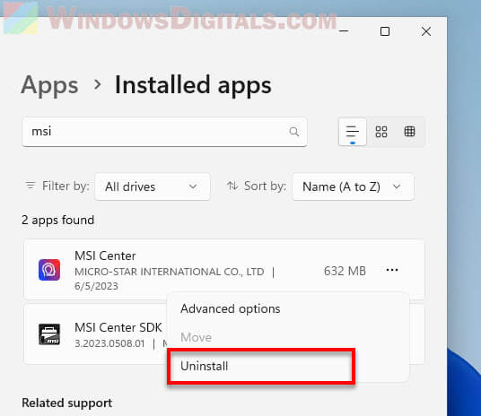 Uninstall MSI Center Windows 11