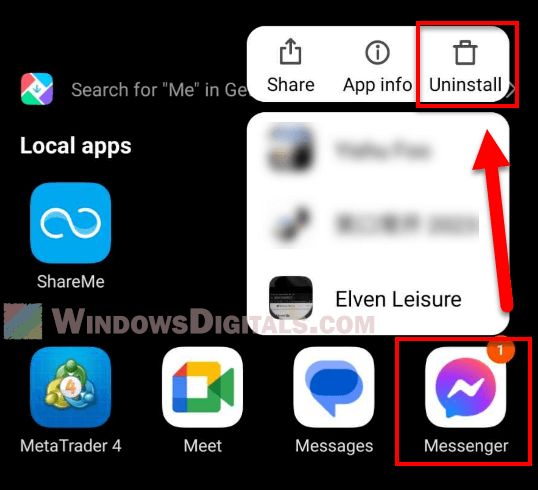 Uninstall Messenger from Android phone