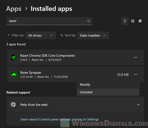 Uninstall Razer Synapse