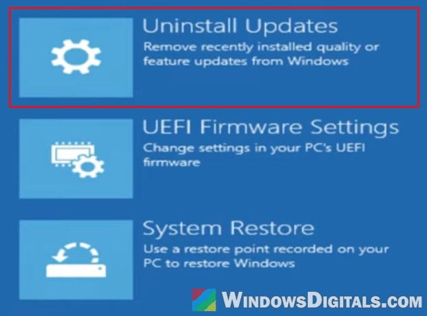 Uninstall Updates in Windows Recovery Environment Windows 11