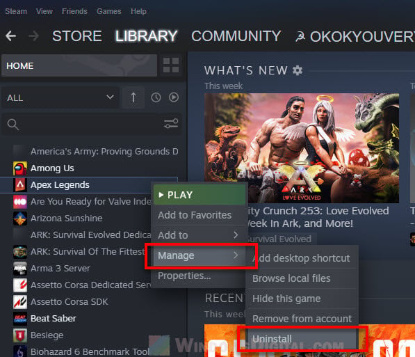 Uninstall a Steam Game or workshop content to fix missing downloaded files