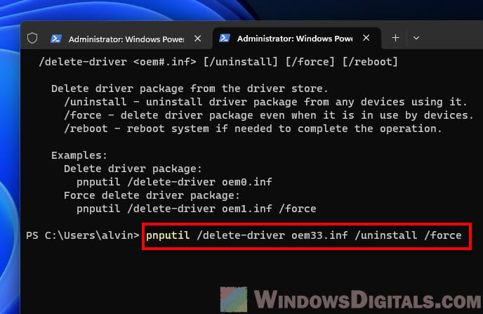 Uninstall a driver completely using PowerShell in Windows 11